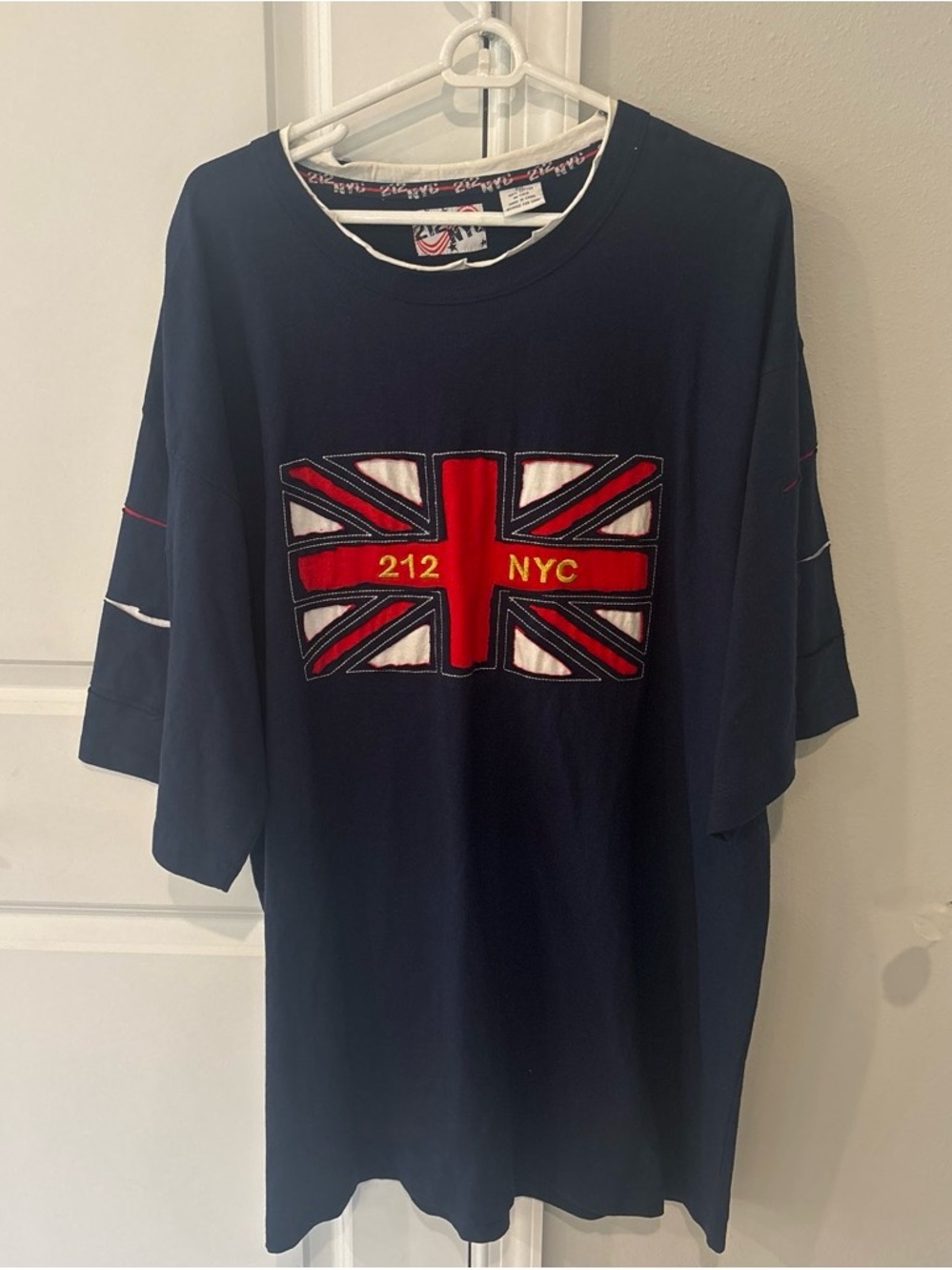 Men's Navy Short-Sleeve Graphic Tee with Red Union Flag Patch - 212 NYC
